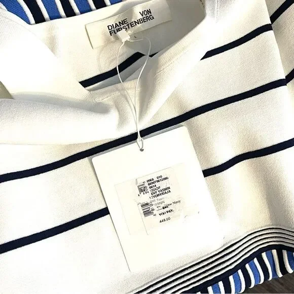 Diane Von Furstenberg Yasmin Dress Knitted Striped Blue Size L NWT - Picture 5 of 6